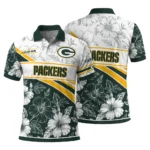 Green Bay Packers Polo Shirt Personalized Floral Angles Green White Best Selling