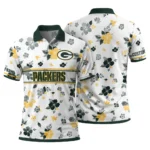 Green Bay Packers Polo Shirt Personalized Floral Pinstripe Green White Best Selling
