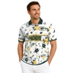 Green Bay Packers Polo Shirt Personalized Floral Pinstripe Green White Best Selling