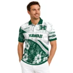Hawaii Rainbow Warriors Polo Shirt Custom Floral Angles Green White Best Selling