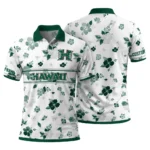 Hawaii Rainbow Warriors Polo Shirt Custom Floral Pinstripe Green White Best Selling
