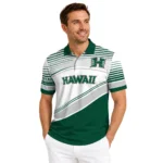 Hawaii Rainbow Warriors Polo Shirt Custom Slanted Stripes Green White Best Selling