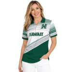 Hawaii Rainbow Warriors Polo Shirt Custom Slanted Stripes Green White Best Selling