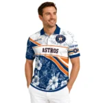 Houston Astros Polo Shirt Custom Floral Angles Blue White Best Selling