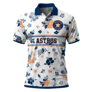 Houston Astros Polo Shirt Custom Floral Pinstripe Blue White Best Selling