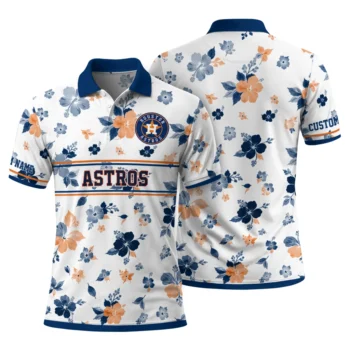 Houston Astros Polo Shirt Custom Floral Pinstripe Blue White Fashion Forward