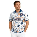 Houston Astros Polo Shirt Custom Floral Pinstripe Blue White Best Selling