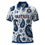Houston Astros Polo Shirt Custom Paisley Florals Blue White Best Selling