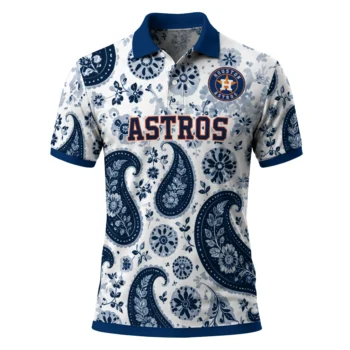 Houston Astros Polo Shirt Custom Paisley Florals Blue White Best Selling