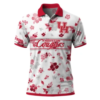 Houston Cougars Polo Shirt Customized Floral Pinstripe Red White Best Selling