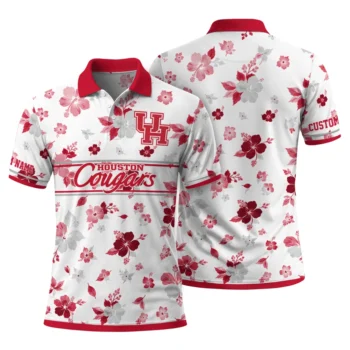 Houston Cougars Polo Shirt Customized Floral Pinstripe Red White Fashion Forward