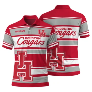 Houston Cougars Polo Shirt Customized Horizontal Blocks Red Fashion Forward
