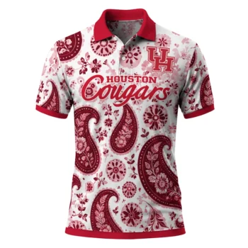 Houston Cougars Polo Shirt Customized Paisley Florals Red White Best Selling