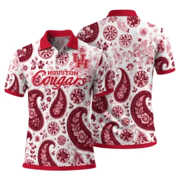 Houston Cougars Polo Shirt Customized Paisley Florals Red White Fashion Forward