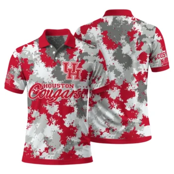 Houston Cougars Polo Shirt Customized Pixel Camo Red Fashion Forward