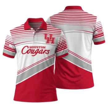 Houston Cougars Polo Shirt Customized Slanted Stripes Red White Fashion Forward