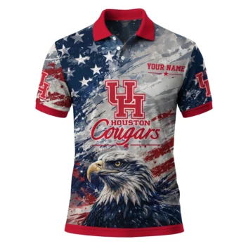 Houston Cougars Polo Shirt Customized Star Brushstrokes Red Blue Best Selling