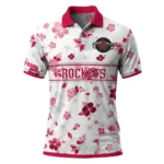 Houston Rockets Polo Shirt - Custom Floral Pinstripe Red White