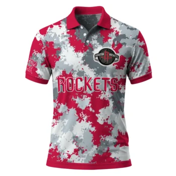 Houston Rockets Polo Shirt - Custom Pixel Camo Red