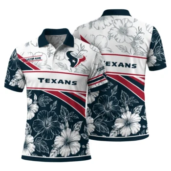 Houston Texans Polo Shirt Custom Floral Angles Blue White Fashion Forward