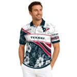 Houston Texans Polo Shirt Custom Floral Angles Blue White Best Selling