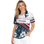 Houston Texans Polo Shirt Custom Floral Angles Blue White Best Selling