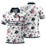 Houston Texans Polo Shirt Custom Floral Pinstripe Blue White Best Selling
