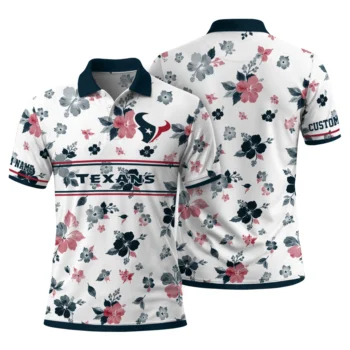 Houston Texans Polo Shirt Custom Floral Pinstripe Blue White Fashion Forward