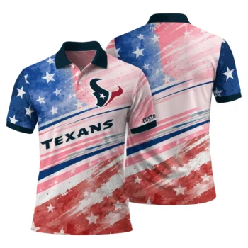 Houston Texans Polo Shirt Custom Star Stripes Red Blue Fashion Forward
