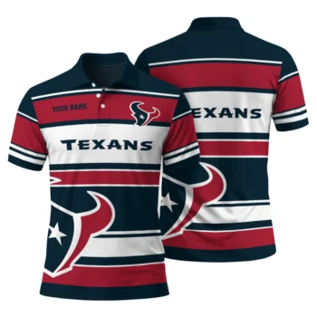 Houston Texans Polo Shirt Customized Horizontal Blocks Blue Fashion Forward
