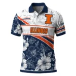 Illinois Fighting Illini Polo Shirt Custom Floral Angles Blue White Best Selling