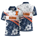 Illinois Fighting Illini Polo Shirt Custom Floral Angles Blue White Best Selling