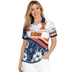 Illinois Fighting Illini Polo Shirt Custom Floral Angles Blue White Best Selling