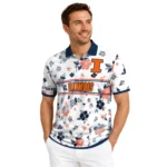 Illinois Fighting Illini Polo Shirt Custom Floral Pinstripe Blue White Best Selling