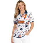 Illinois Fighting Illini Polo Shirt Custom Floral Pinstripe Blue White Best Selling