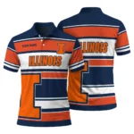 Illinois Fighting Illini Polo Shirt Custom Horizontal Blocks Blue Best Selling