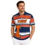 Illinois Fighting Illini Polo Shirt Custom Horizontal Blocks Blue Best Selling