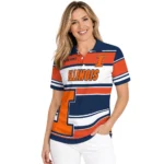 Illinois Fighting Illini Polo Shirt Custom Horizontal Blocks Blue Best Selling