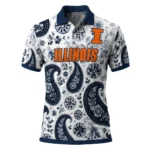 Illinois Fighting Illini Polo Shirt Custom Paisley Florals Blue White Best Selling