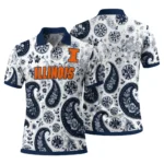 Illinois Fighting Illini Polo Shirt Custom Paisley Florals Blue White Best Selling