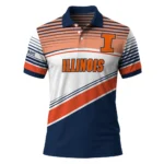 Illinois Fighting Illini Polo Shirt Custom Slanted Stripes Blue White Best Selling