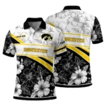 Iowa Hawkeyes Polo Shirt Customized Floral Angles Black White Best Selling