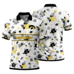 Iowa Hawkeyes Polo Shirt Customized Floral Pinstripe Black White Best Selling