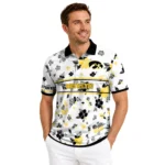 Iowa Hawkeyes Polo Shirt Customized Floral Pinstripe Black White Best Selling