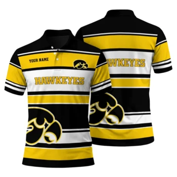 Iowa Hawkeyes Polo Shirt Customized Horizontal Blocks Black Fashion Forward