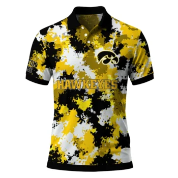 Iowa Hawkeyes Polo Shirt Customized Pixel Camo Black Best Selling