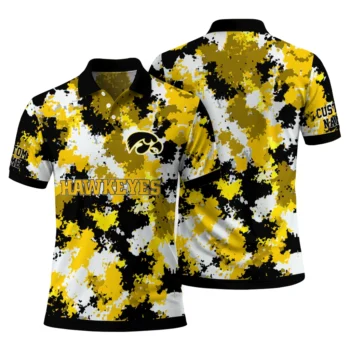 Iowa Hawkeyes Polo Shirt Customized Pixel Camo Black Fashion Forward