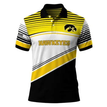 Iowa Hawkeyes Polo Shirt Customized Slanted Stripes Black White Best Selling