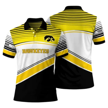 Iowa Hawkeyes Polo Shirt Customized Slanted Stripes Black White Fashion Forward