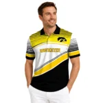 Iowa Hawkeyes Polo Shirt Customized Slanted Stripes Black White Best Selling